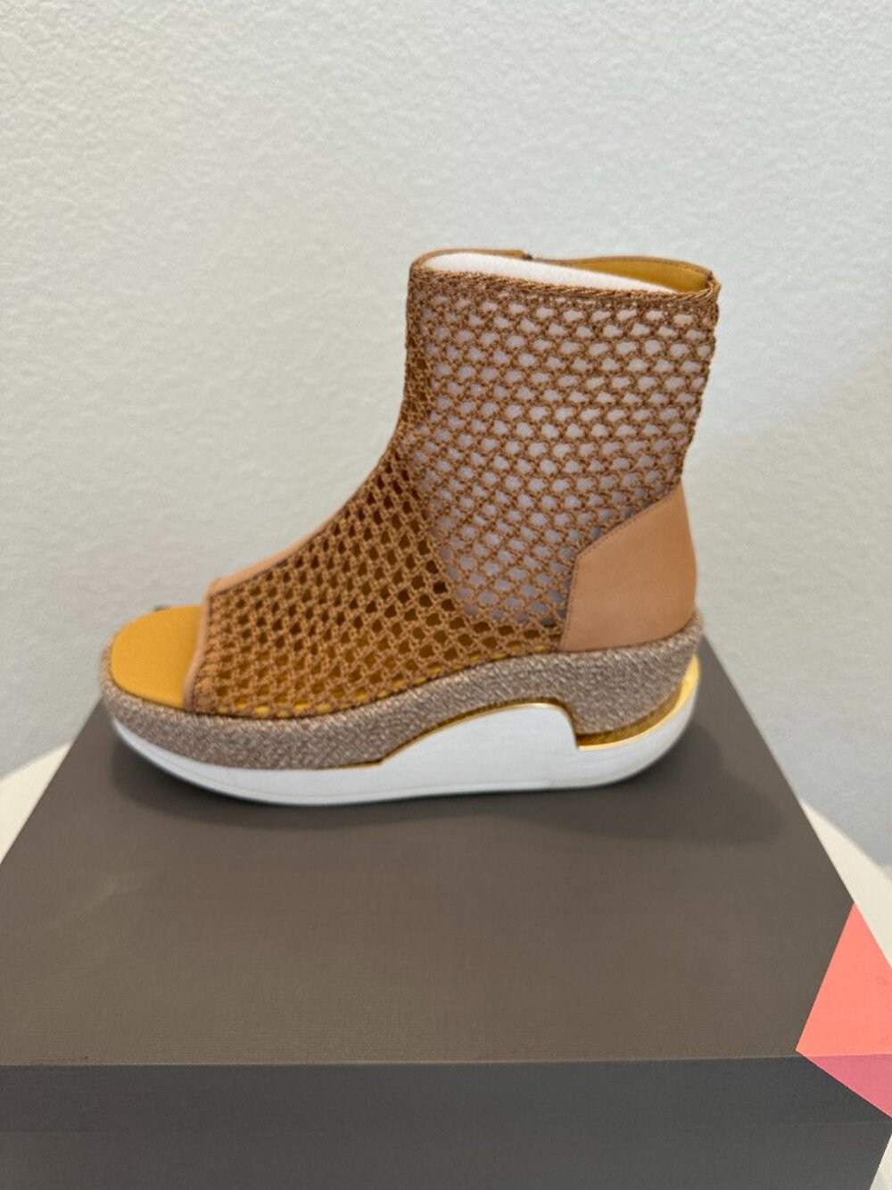 4CCCCEES Eclipse Net leather-trimmed mesh platform sandal booties